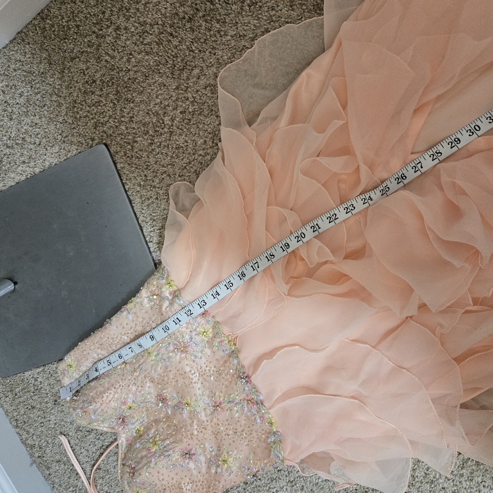 Sz 8 (fits 4 w/ corset Room) Mary's P3279 Peach Chiffon Ruffle Gown w Crystals - Picture 8 of 9